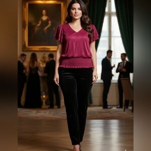 Joie Rasberry Metallic Flutter Sleeve Top Sz L NWT